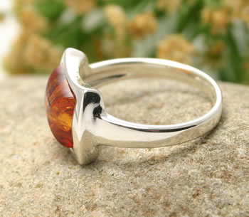 AM077 Honey Amber Silver Ring