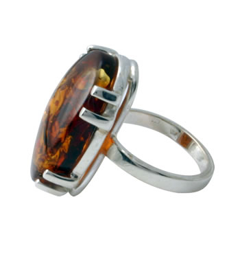 AM277 Large Oval Amber Sterling Silver Ring