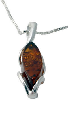 AM288 Cognac Amber Marquise Silver Pendant