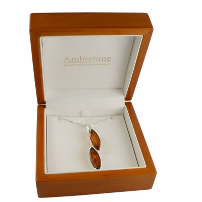 AM303 Double Marquise Baltic Amber Pendant