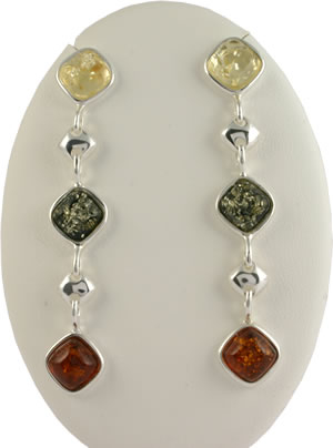 AM306 Triple Drop Multi Colour Amber Earrings