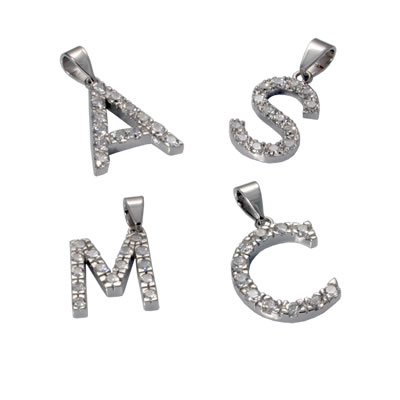 SP077 CZ Initial Pendant with Silver Chain