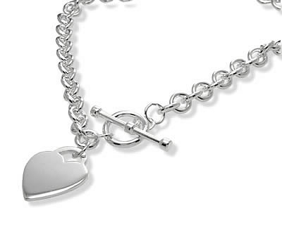 SN070 Heart Tag T-Bar Silver Necklace