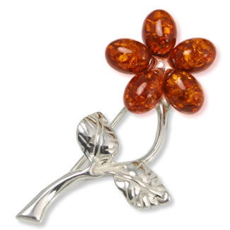 AM025 Honey  Amber Flower Brooch