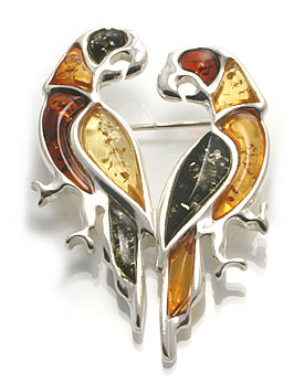 AM036 Medium Amber Parrot Brooch