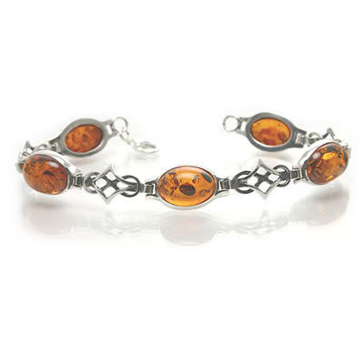 AM048 Celtic Oval Amber Silver Bracelet