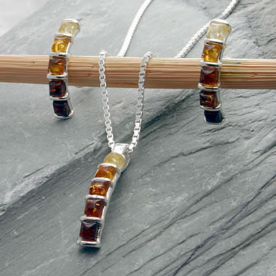 AM098 Multi Colour Amber Earrings and Pendant Set