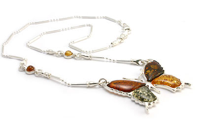 AM230 Multi Coloured Amber Butterfly Necklace
