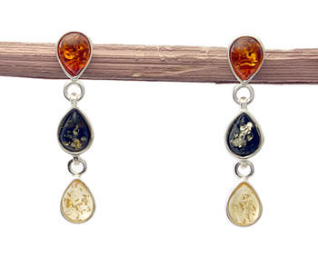AM240 Multi Colour Silver Amber Earrings