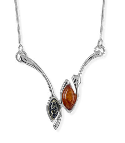 AM428 Green and Honey Amber Wishbone Necklace