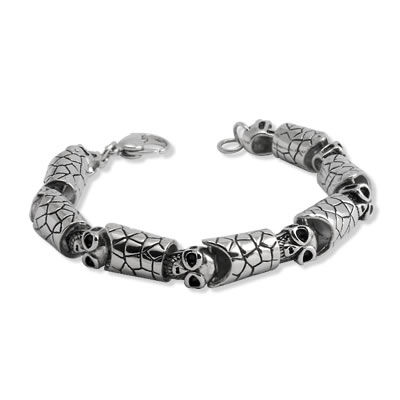 STBR4 Stainless Steel Skull and Barrel Bracelet