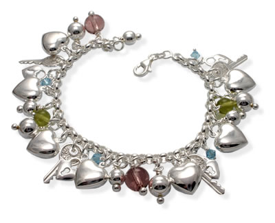 SB102 Heart and Bead Charm Bracelet