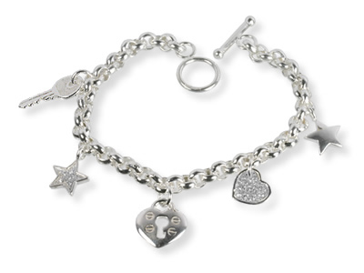 SB114 Silver Toggle Charm Bracelet