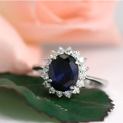 SR143 Deep Blue Sapphire CZ Cluster Ring
