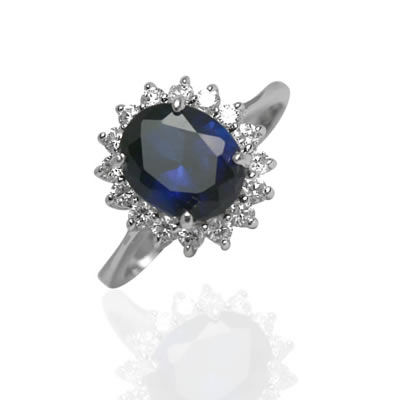 SR143 Deep Blue Sapphire CZ Cluster Ring