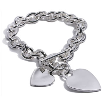 SB041 Heavy Double Heart T-Bar Bracelet