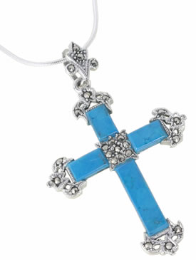 SP030 Turquoise and Marcasite Silver Cross