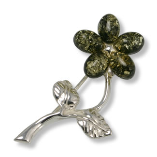 AM024 Green Amber Flower Brooch