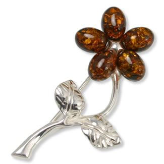 AM025 Cognac Amber Flower Brooch