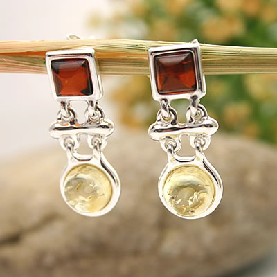 AM063 Cognac and Lemon Amber Earrings