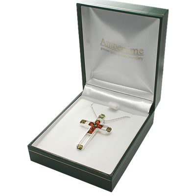 AM087 Green and Cognac Amber Contemporary Cross