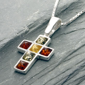 AM097 Small Multi Colour Amber Cross