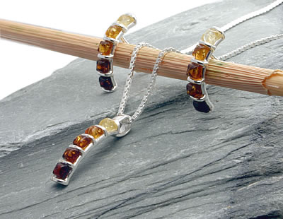 AM098 Multi Colour Amber Pendant and Earrings Set