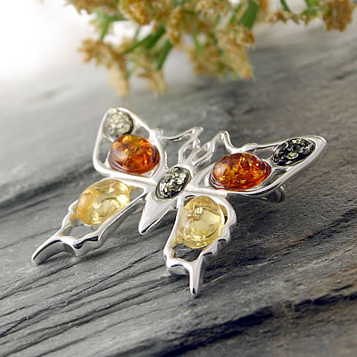 AM099 Amber Butterfly Brooch