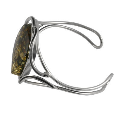 AM1002 Green Baltic Amber Handmade Silver Bangle