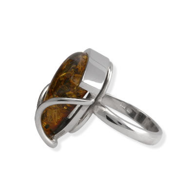 AM1101 Triangle Green Amber Handmade Ring