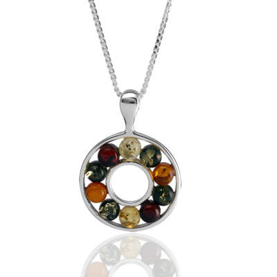 AM1108 Round Multi Colour Amber Bead Pendant
