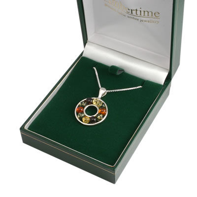 AM1108 Round Multi Colour Amber Bead Pendant