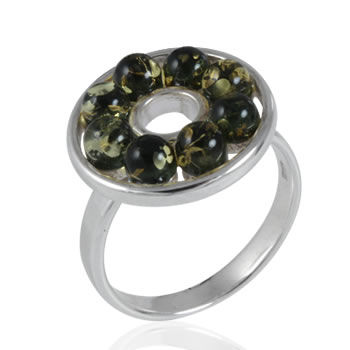 AM1234 Green Amber Bead Ring