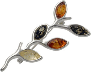 AM124 Multi Colour Amber Leaves Brooch