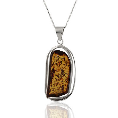 AM1264 Long Handmade Amber Slice Pendant