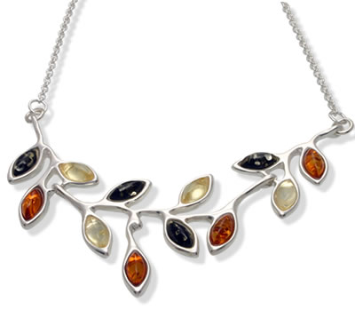 AM127 Multi Colour Amber Leaves Necklace
