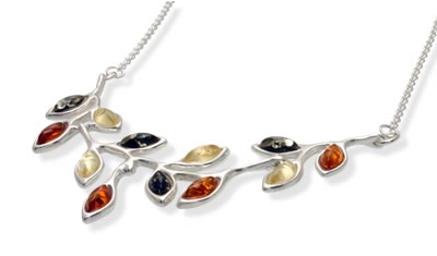 AM127 Multi Colour Amber Leaves Necklace