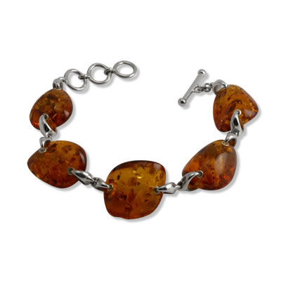 AM1325 Adjustable Handmade Honey Amber Silver Bracelet