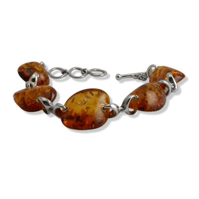 AM1325 Adjustable Handmade Honey Amber Silver Bracelet