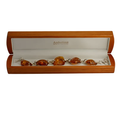AM1325 Adjustable Handmade Honey Amber Silver Bracelet