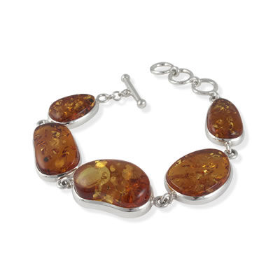 AM1333 Adjustable Honey Amber Silver Bracelet