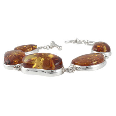 AM1333 Adjustable Honey Amber Silver Bracelet