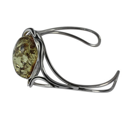 AM1341 Green Baltic Amber Handmade Silver Bangle