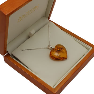 AM1403 Honey Amber Hand Carved Heart