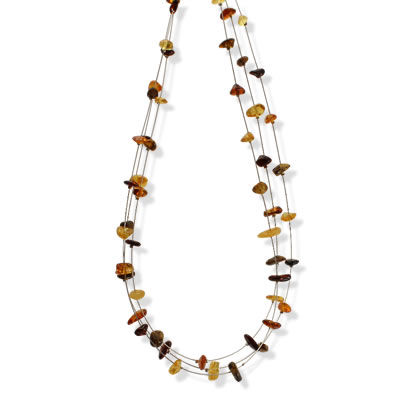 AM1406 Triple Strand Amber Chip Necklace