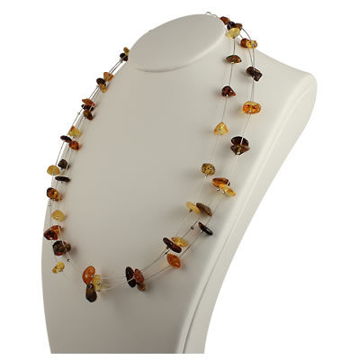 AM1406 Triple Strand Amber Chip Necklace