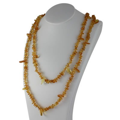 AM1407 50 inch Extra Long Honey Amber Chip Necklace