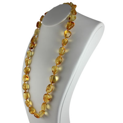 AM1409 Lemon Amber Oval Bead Necklace