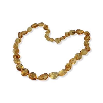 AM1409 Lemon Amber Oval Bead Necklace