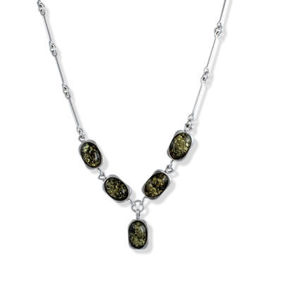 AM1416 Green Amber Ovals Necklace